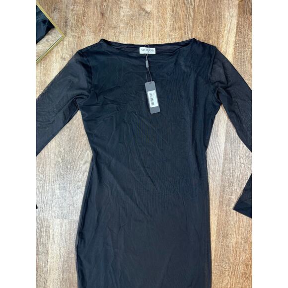 NWT Woods By Jordyn Luna Dress Sleek Black Mesh Midi Dress - Picture 4 of 7
